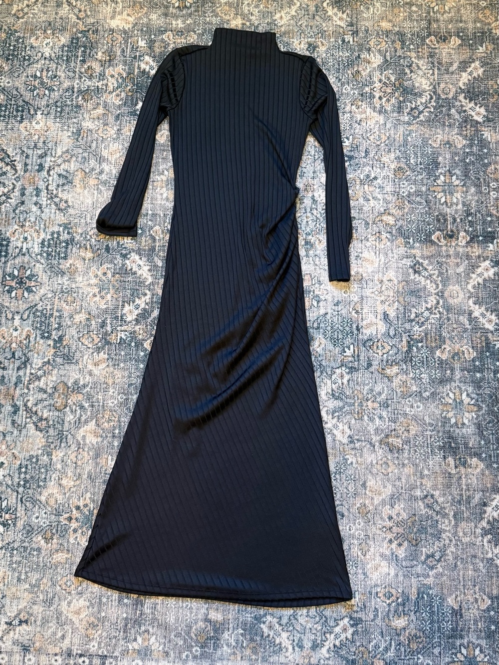Good American Black Ribbed Turtleneck Maxi Dress